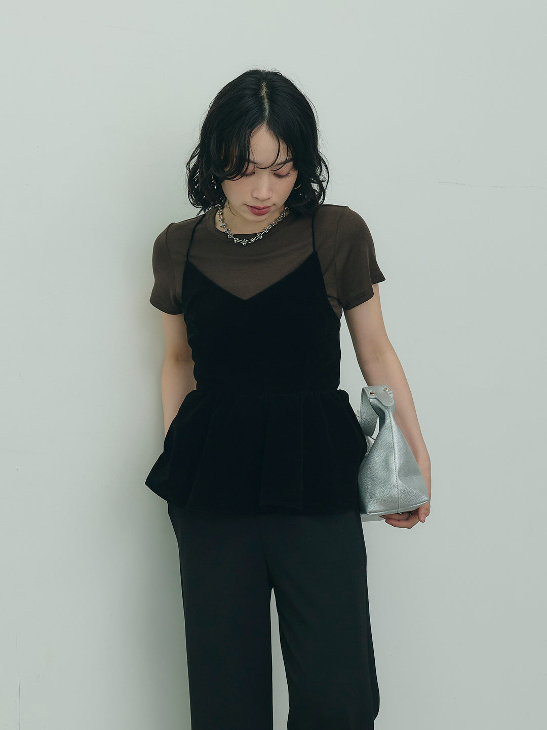 バックシャンペプラムキャミ&amp;Tシャツセット
