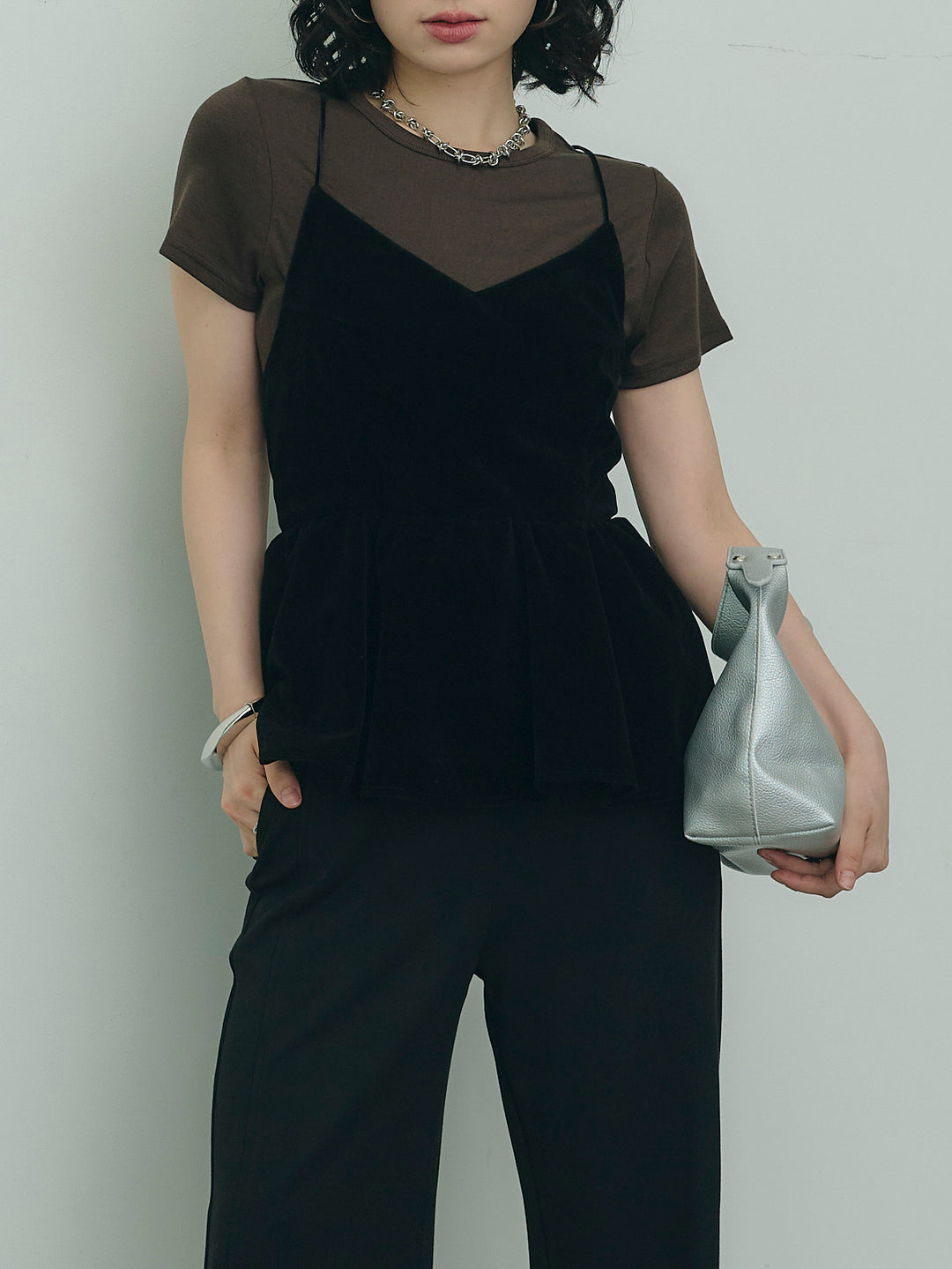 バックシャンペプラムキャミ&amp;Tシャツセット