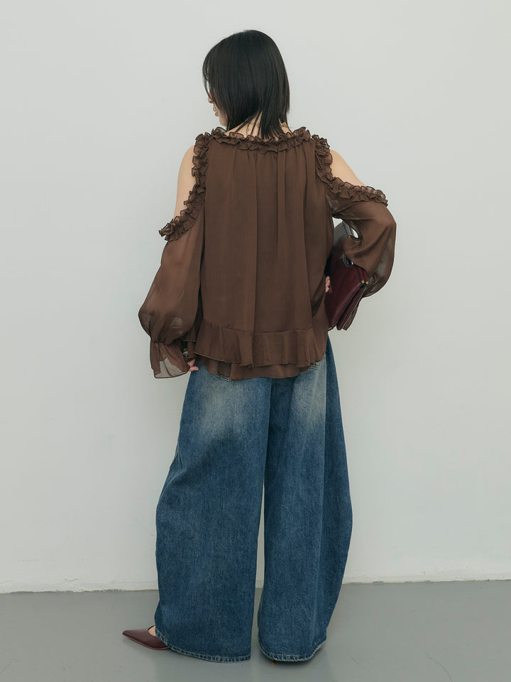 ラッフルフリルオープンショルダーブラウス