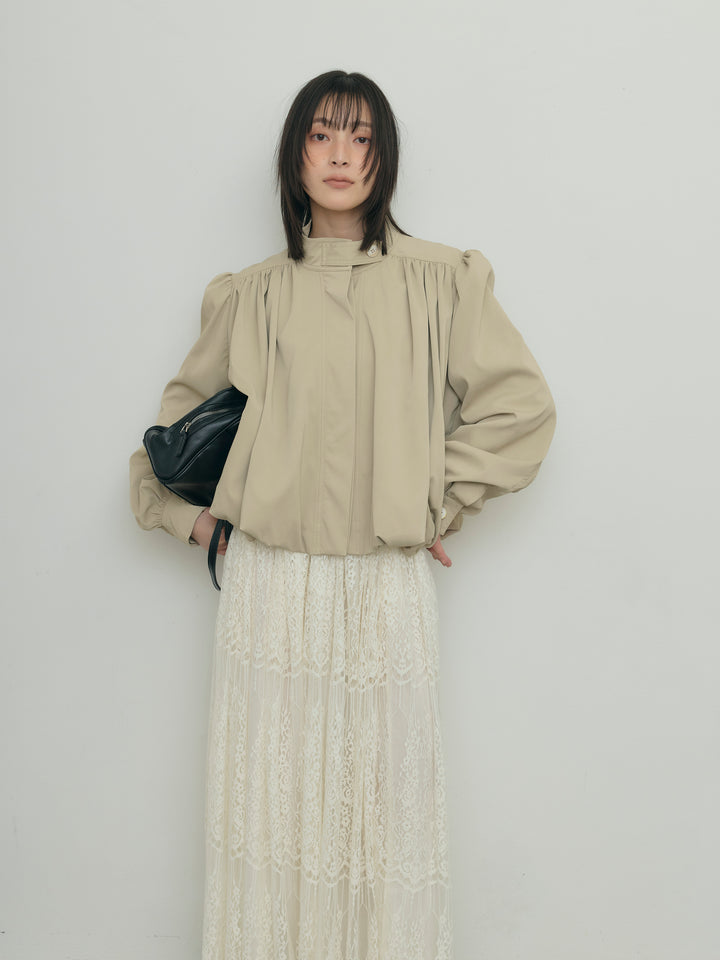 ソフトフェイクレザーギャザーバルーンブルゾン