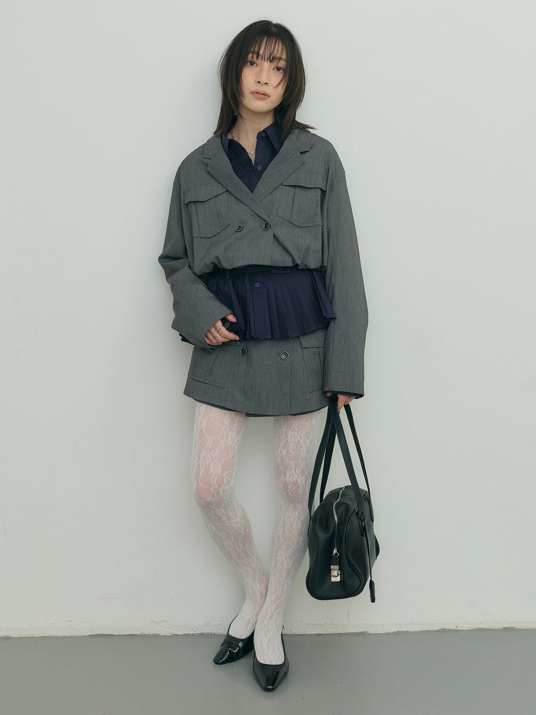 バルーンヘムショートジャケット×Wボタンショートパンツセット
