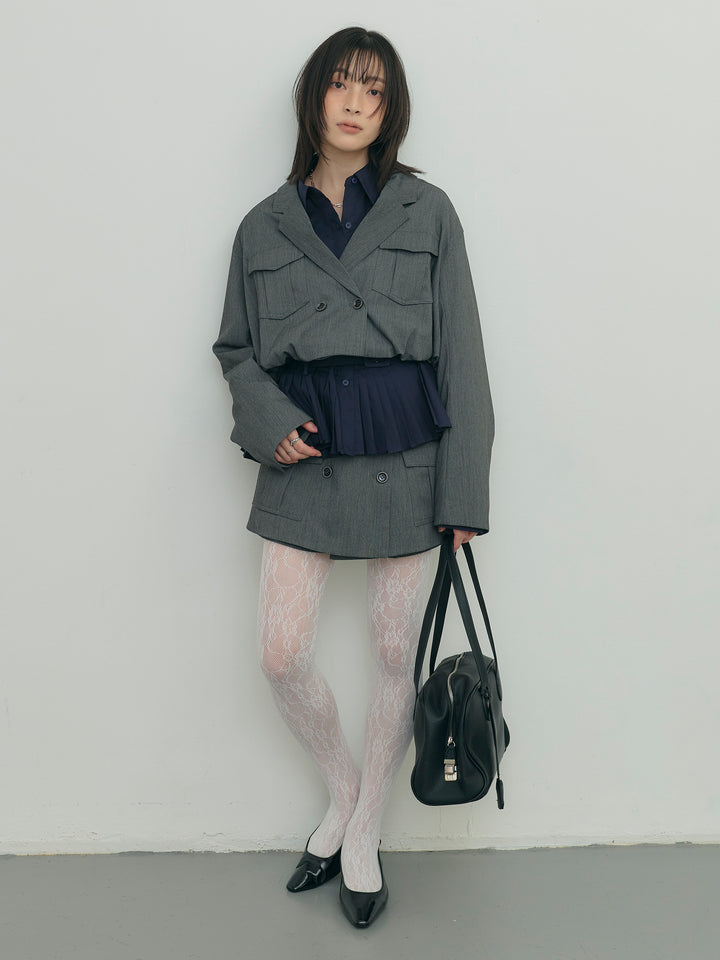 バルーンヘムショートジャケット×Wボタンショートパンツセット
