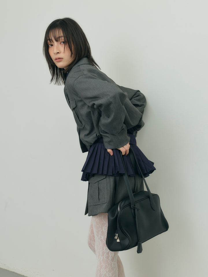 バルーンヘムショートジャケット×Wボタンショートパンツセット