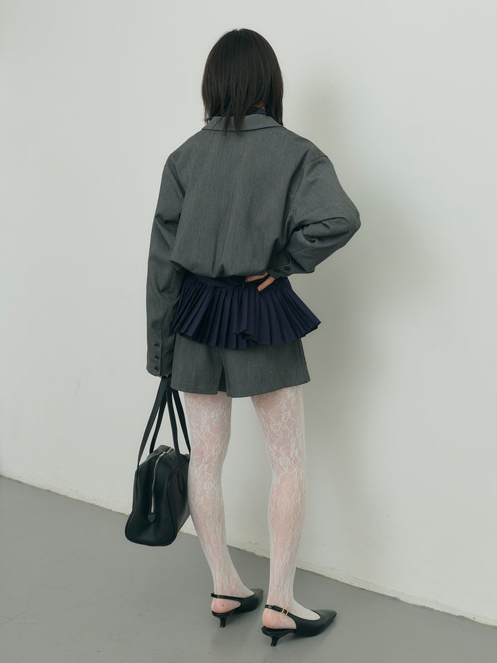 バルーンヘムショートジャケット×Wボタンショートパンツセット