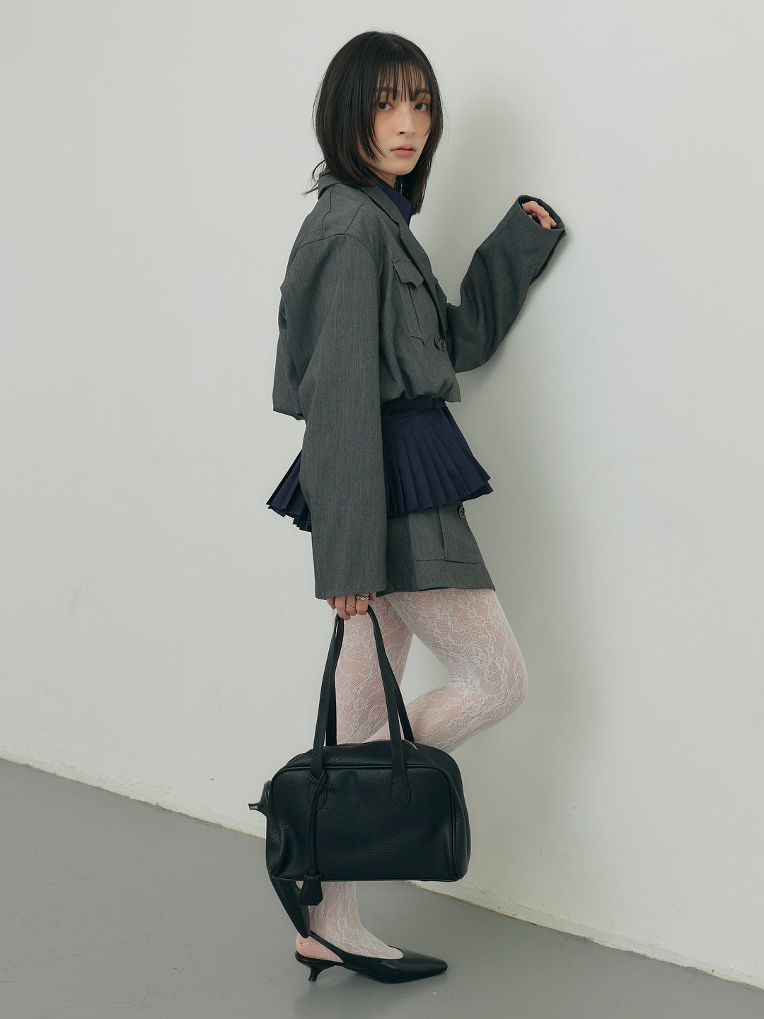 バルーンヘムショートジャケット×Wボタンショートパンツセット