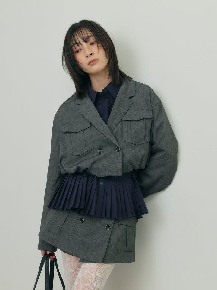バルーンヘムショートジャケット×Wボタンショートパンツセット