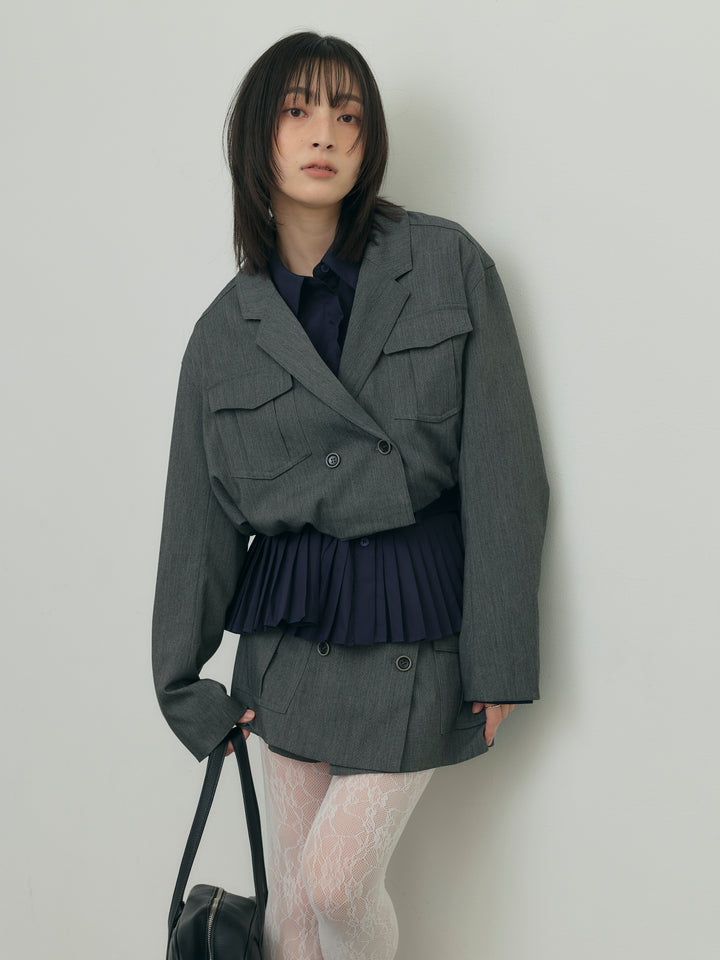 バルーンヘムショートジャケット×Wボタンショートパンツセット