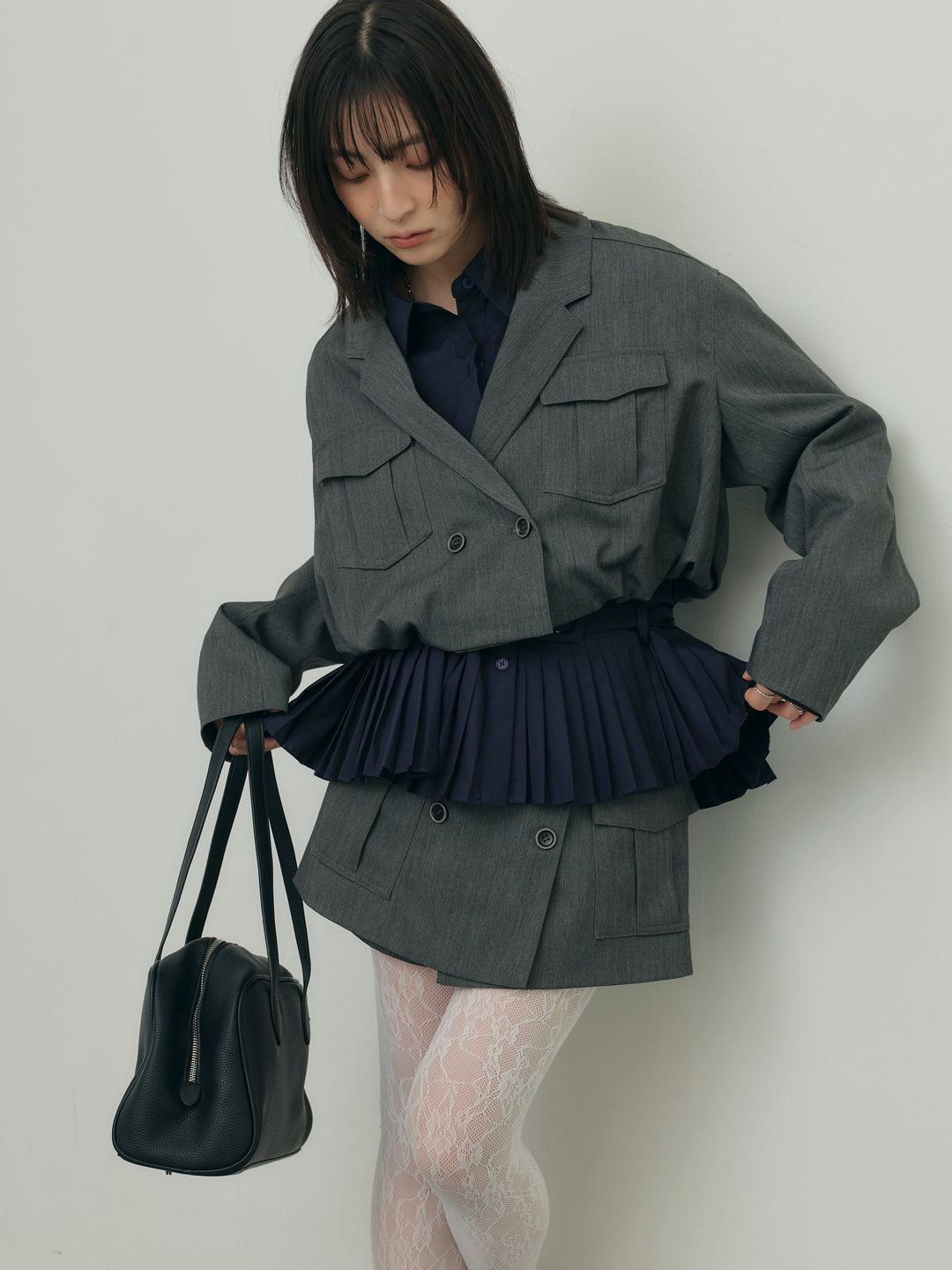 バルーンヘムショートジャケット×Wボタンショートパンツセット
