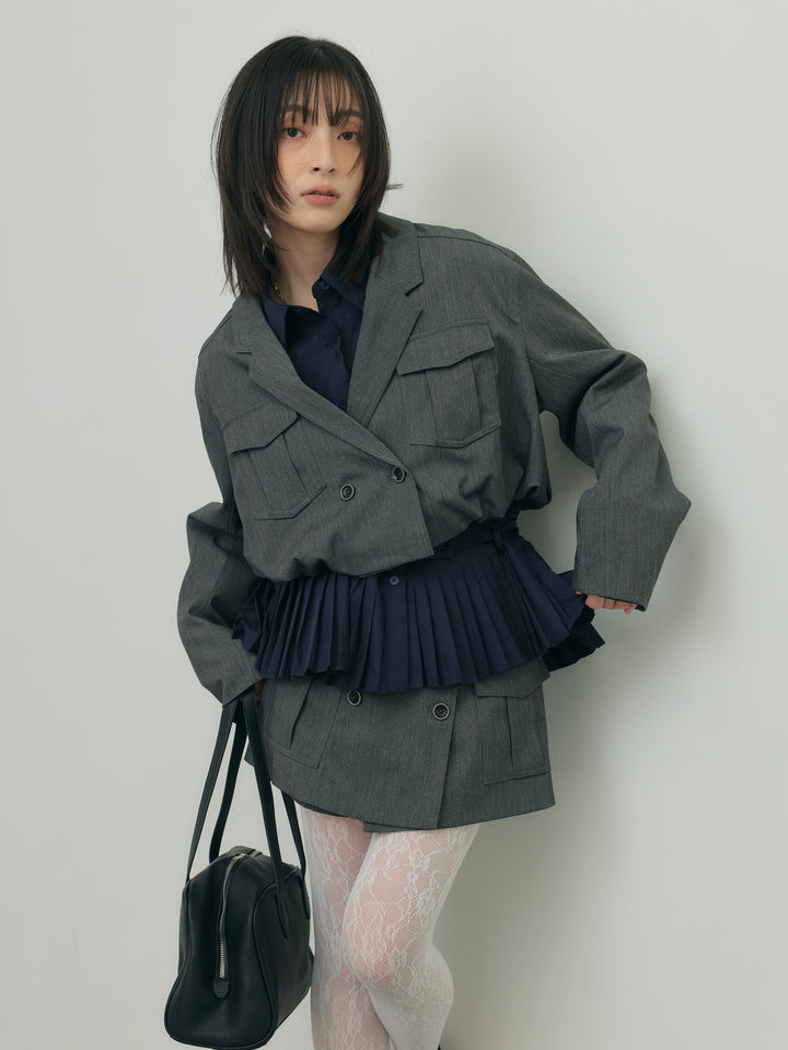 バルーンヘムショートジャケット×Wボタンショートパンツセット