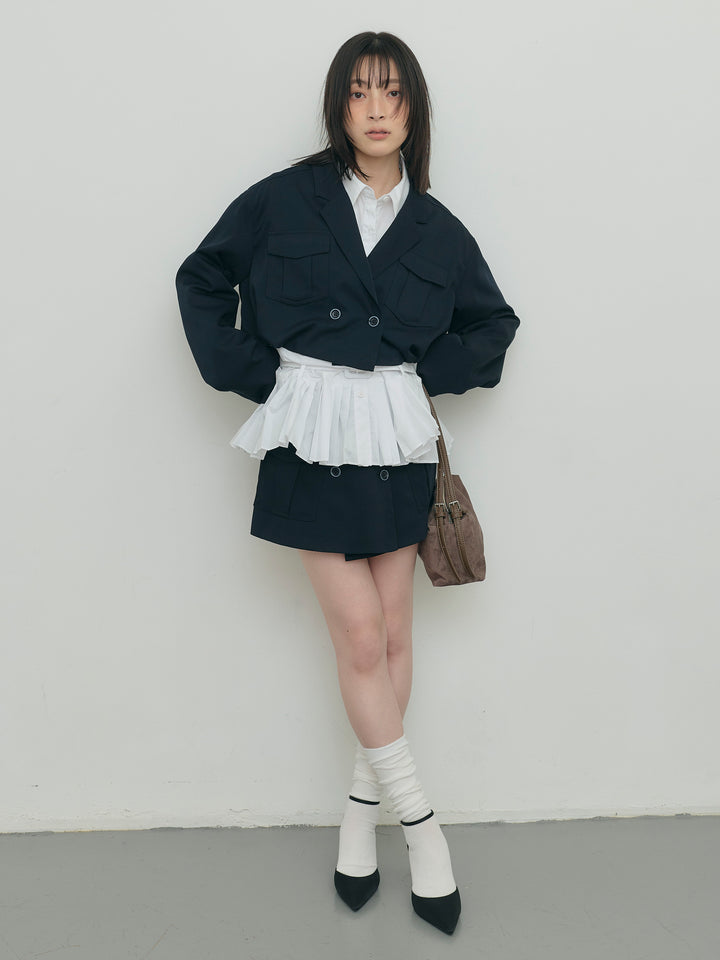 バルーンヘムショートジャケット×Wボタンショートパンツセット