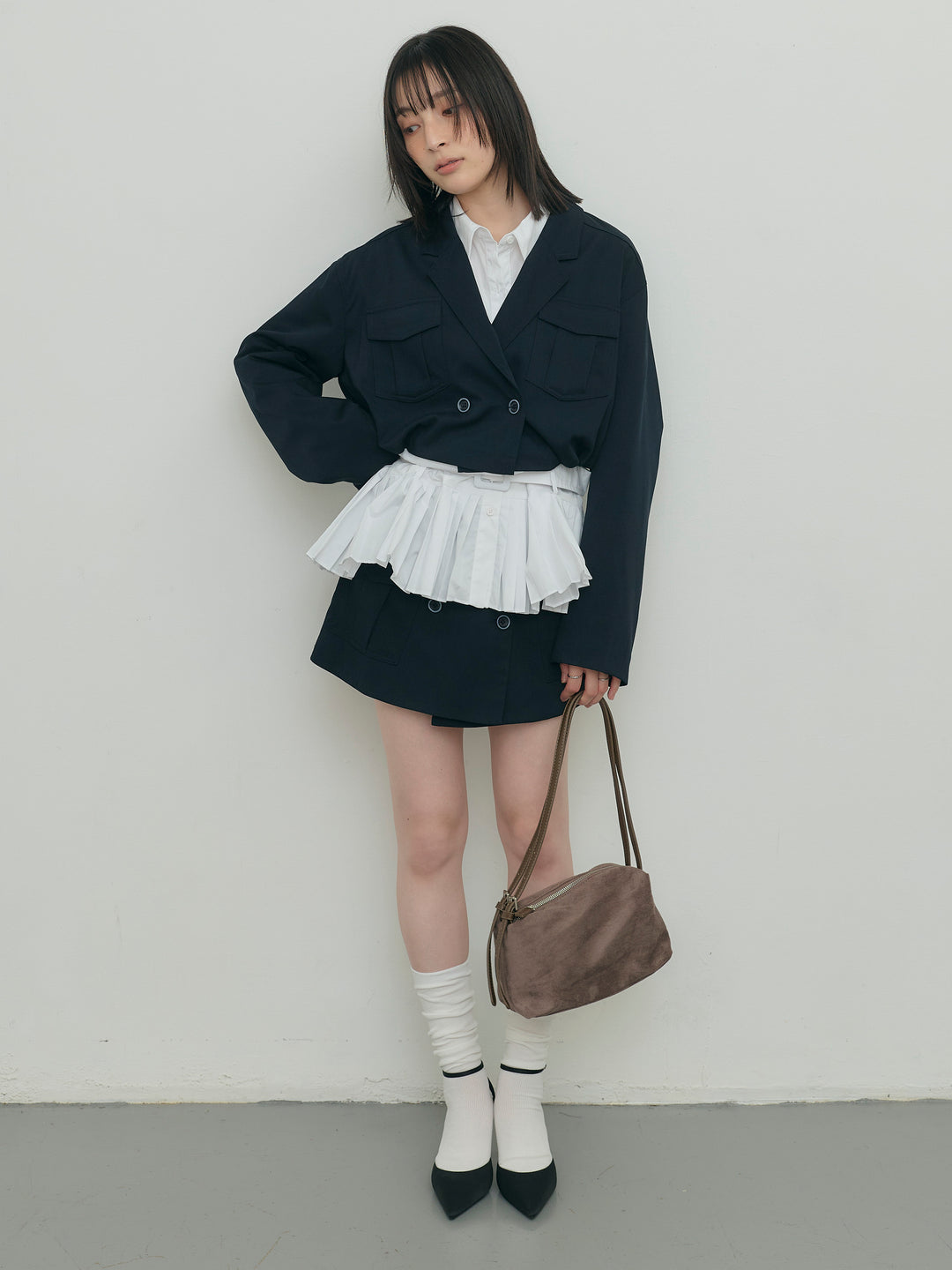 バルーンヘムショートジャケット×Wボタンショートパンツセット