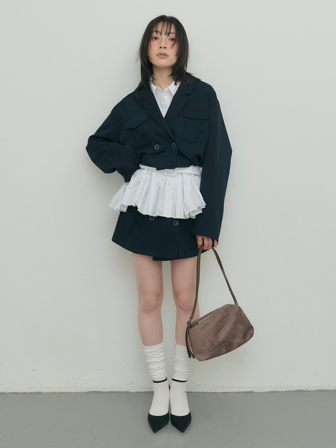 バルーンヘムショートジャケット×Wボタンショートパンツセット