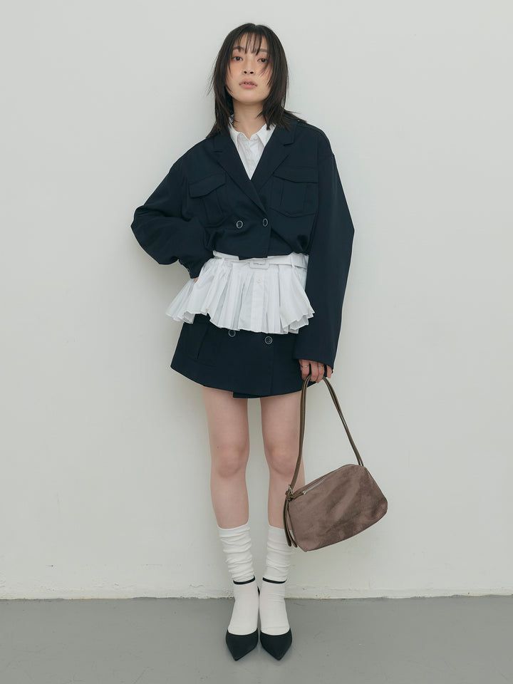 バルーンヘムショートジャケット×Wボタンショートパンツセット