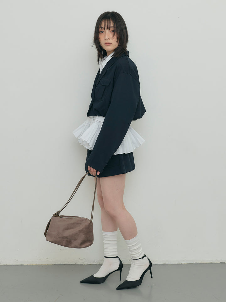 バルーンヘムショートジャケット×Wボタンショートパンツセット