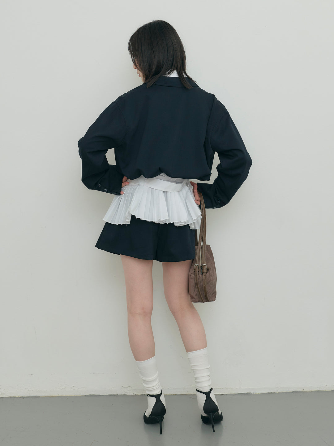 バルーンヘムショートジャケット×Wボタンショートパンツセット