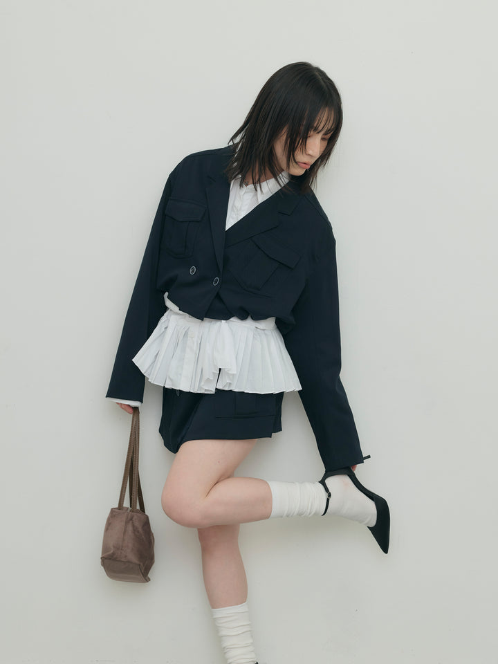 バルーンヘムショートジャケット×Wボタンショートパンツセット