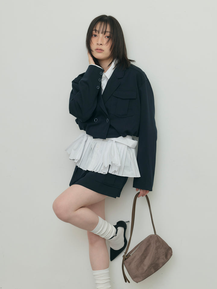 バルーンヘムショートジャケット×Wボタンショートパンツセット