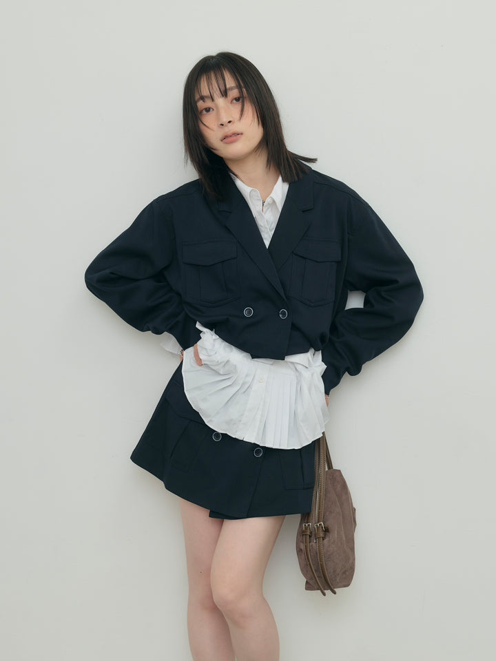 バルーンヘムショートジャケット×Wボタンショートパンツセット